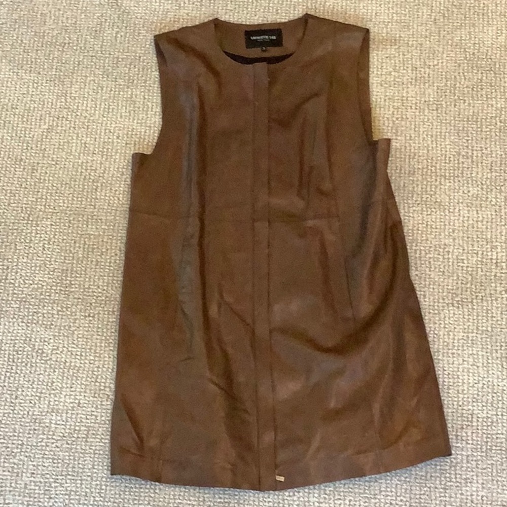 Layfayette 148 Brown Leather Long Vest - size M